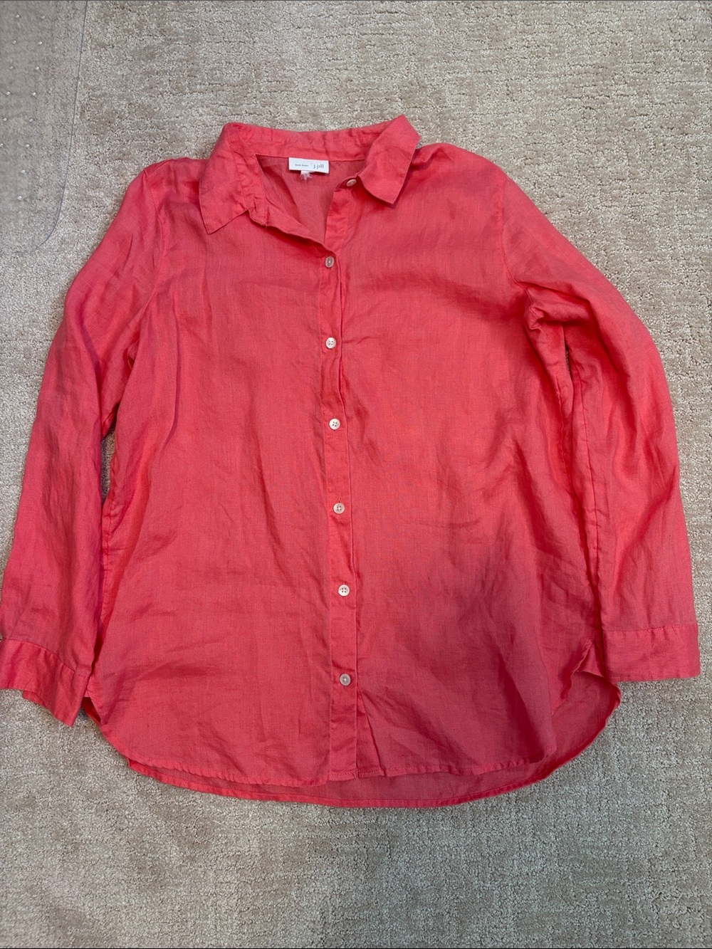 J. Jill Coral Pink Linen Shirt Womens Medium Spring Summer Beach